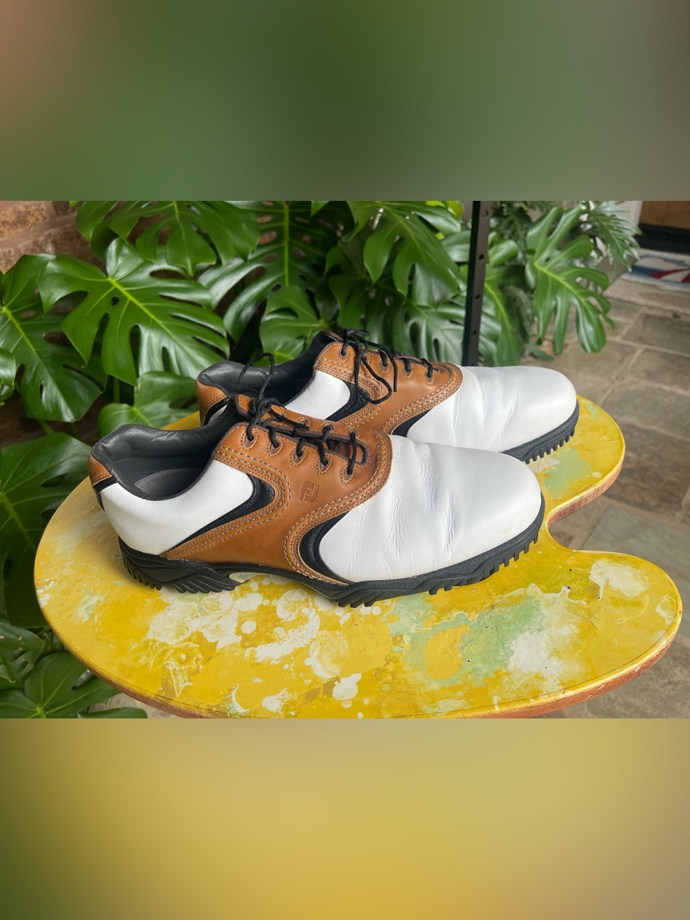 FootJoy Men’s White, Brown & Black Athletic Golf Shoes